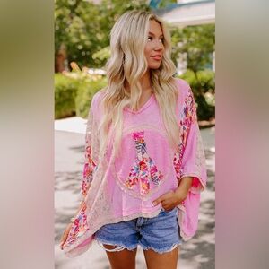 POL Pink Peace Lace Top